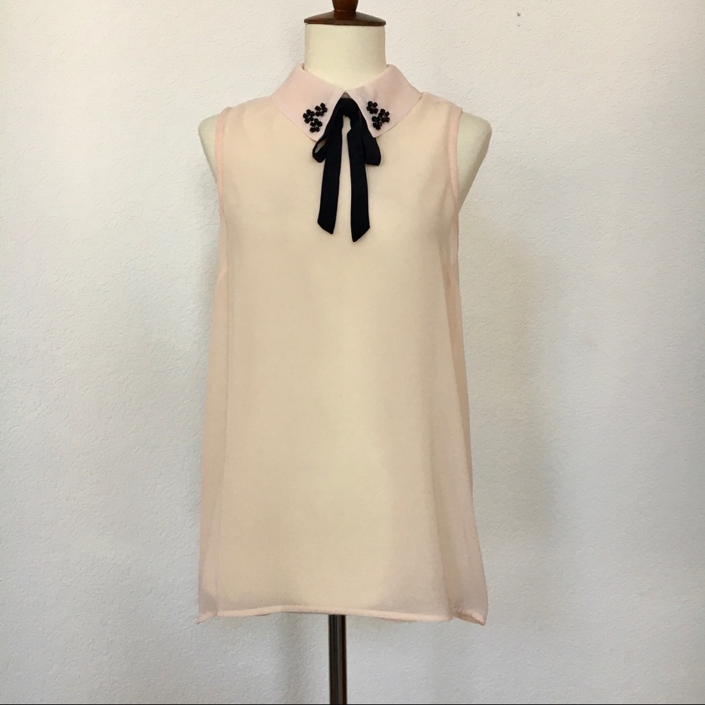 NWOT Willow & Clay peach sheer beaded collar top